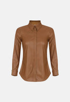 ELISABETTA FRANCHI Camicia effetto pelle sigaro-marrone da donna con placche logo CA19566E2 FK3 ELISABETTA FRANCHI 