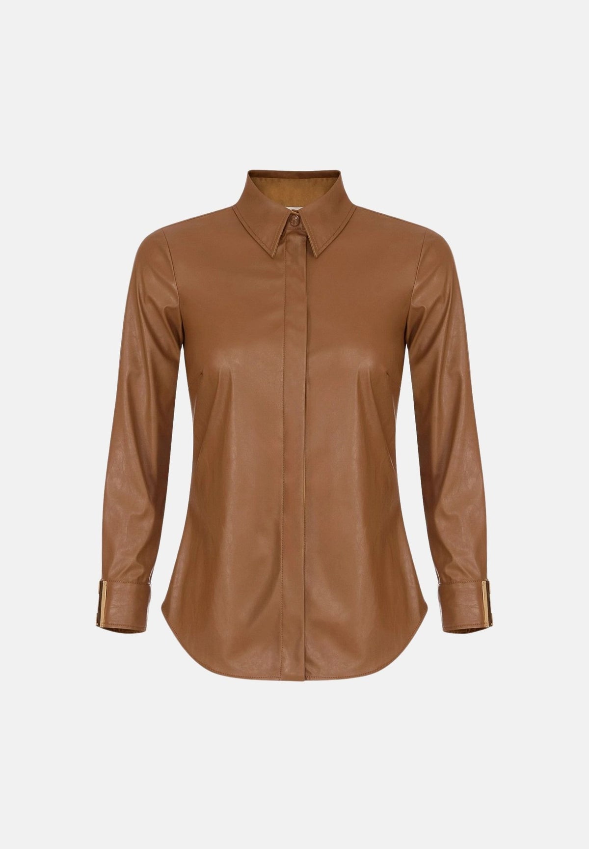 ELISABETTA FRANCHI Camicia effetto pelle sigaro-marrone da donna con placche logo CA19566E2 FK3 ELISABETTA FRANCHI 