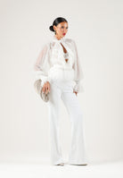 ELISABETTA FRANCHI Camicia in CRÊPON avorio da donna con ruches e maniche a palloncino<BR/> CA20467E2 360 ELISABETTA FRANCHI 