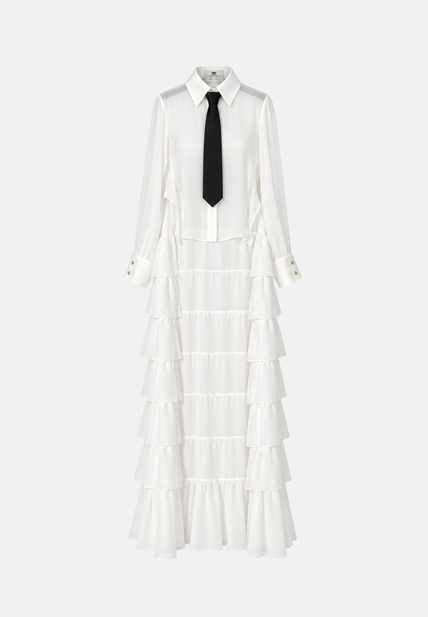 ELISABETTA FRANCHI Camicia avorio per donna con design ispirato alla camiceria classica e gonna lunga con strati di volants. CA20767E2 360 ELISABETTA FRANCHI 