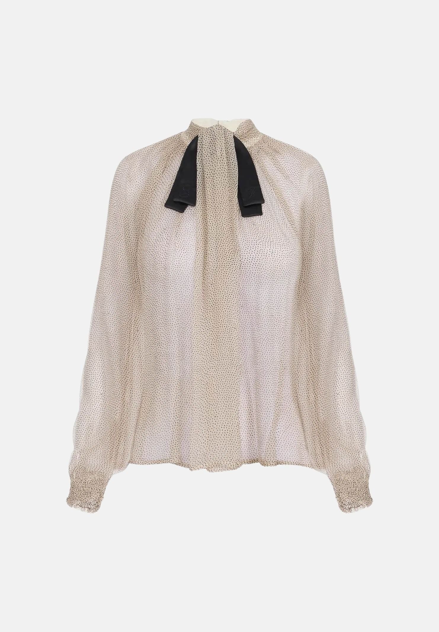 ELISABETTA FRANCHI Blusa in creponne crema da donna con stampa micro pois e fiocco in raso CA20967E2 383 ELISABETTA FRANCHI 