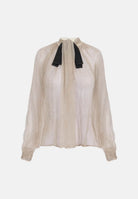 ELISABETTA FRANCHI Blusa in creponne crema da donna con stampa micro pois e fiocco in raso CA20967E2 383 ELISABETTA FRANCHI 
