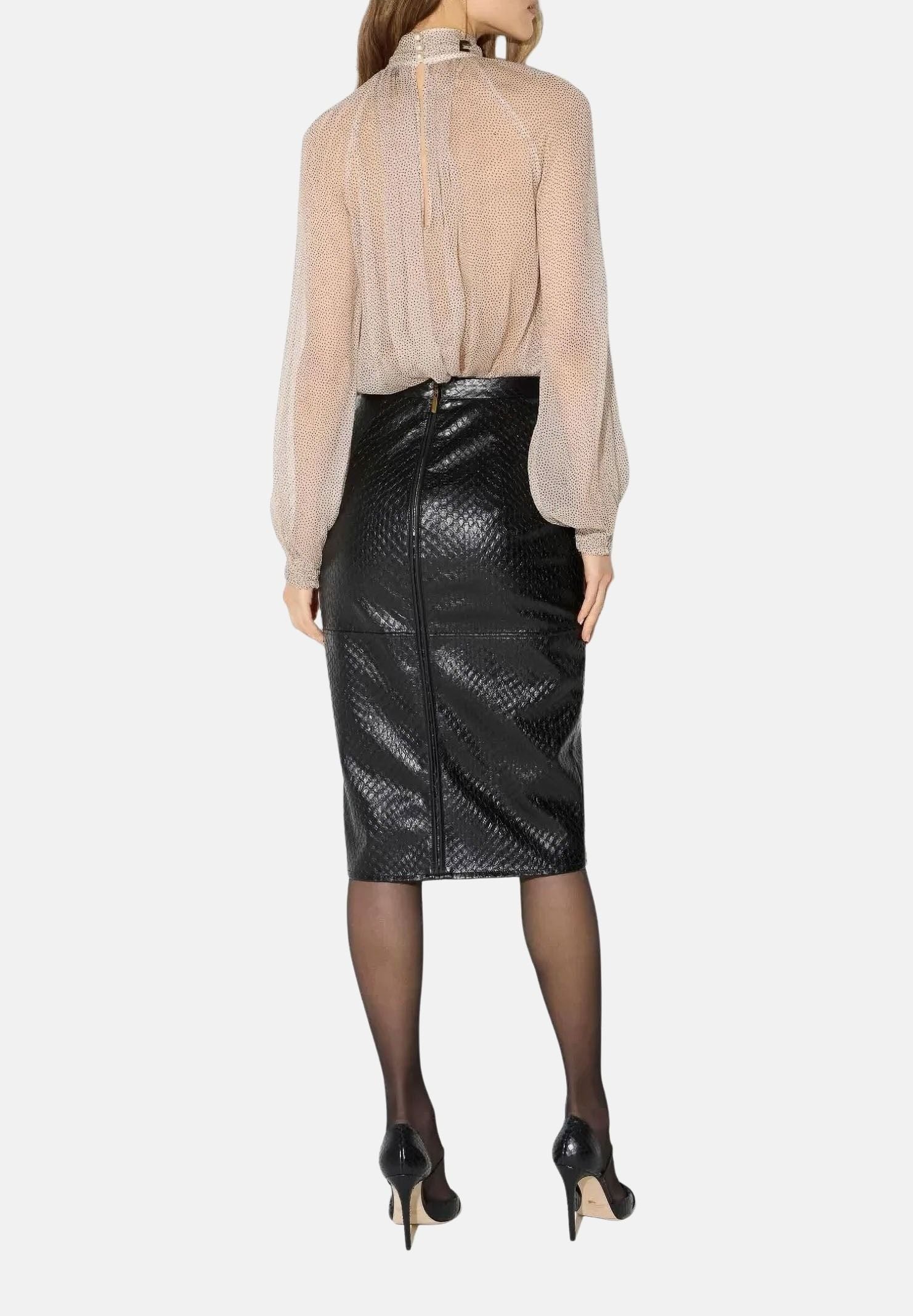 ELISABETTA FRANCHI Blusa in creponne crema da donna con stampa micro pois e fiocco in raso CA20967E2 383 ELISABETTA FRANCHI 