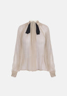 ELISABETTA FRANCHI Blusa in creponne crema da donna con stampa micro pois e fiocco in raso CA20967E2 383 ELISABETTA FRANCHI 