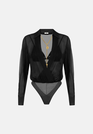 ELISABETTA FRANCHI Body in GEORGETTE nero da donna con catena gioiello CB00966E2 110 ELISABETTA FRANCHI 