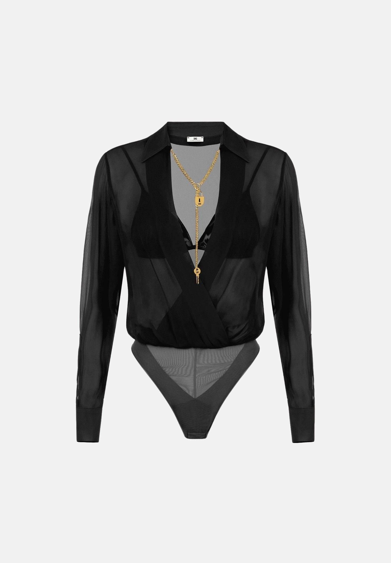 ELISABETTA FRANCHI Body in GEORGETTE nero da donna con catena gioiello CB00966E2 110 ELISABETTA FRANCHI 