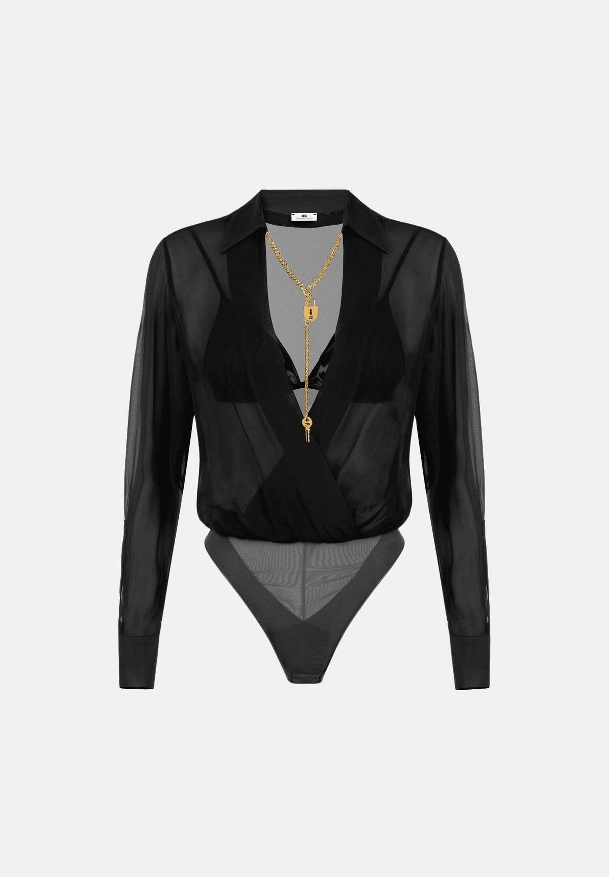 ELISABETTA FRANCHI Body in GEORGETTE nero da donna con catena gioiello CB00966E2 110 ELISABETTA FRANCHI 