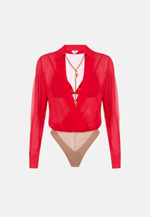 ELISABETTA FRANCHI Body  in GEORGETTE  Red Passion, rosso da donna con catena gioiello CB00966E2 CG5 ELISABETTA FRANCHI 