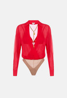 ELISABETTA FRANCHI Body  in GEORGETTE  Red Passion, rosso da donna con catena gioiello CB00966E2 CG5 ELISABETTA FRANCHI 