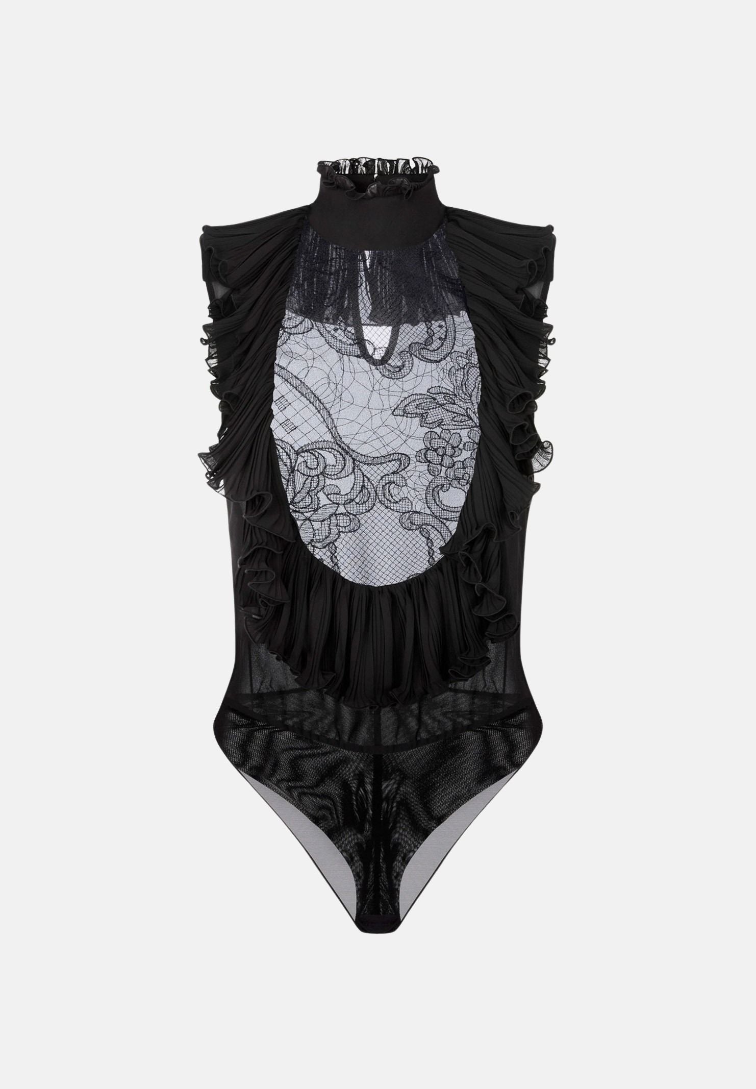ELISABETTA FRANCHI Blusa smanicata nera per donna con raffinati inserti in pizzo trasparente e colletto alto CB01067E2 110 ELISABETTA FRANCHI 