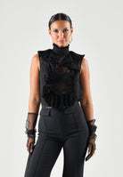 ELISABETTA FRANCHI Body smanicato nero per donna con raffinati inserti in pizzo trasparente e colletto alto CB01067E2 110 ELISABETTA FRANCHI 