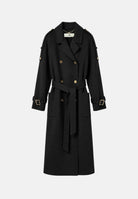 ELISABETTA FRANCHI Cappotto lungo nero da donna con cintura in vita e bottoni dorati a doppio petto CP02D66E2 110 ELISABETTA FRANCHI 