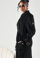 ELISABETTA FRANCHI Cappotto lungo nero da donna con cintura in vita e bottoni dorati a doppio petto CP02D66E2 110 ELISABETTA FRANCHI 