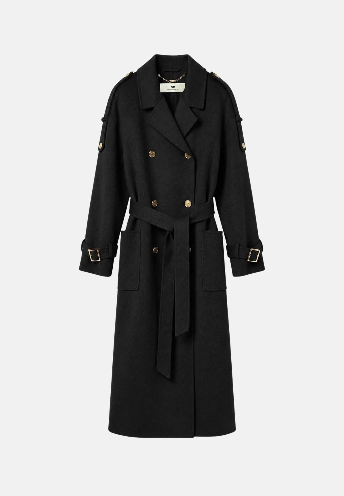 ELISABETTA FRANCHI Cappotto lungo nero da donna con cintura in vita e bottoni dorati a doppio petto CP02D66E2 110 ELISABETTA FRANCHI 