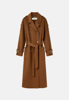 ELISABETTA FRANCHI Cappotto lungo sigaro-marrone per donna con cintura in vita e chiusura doppiopetto. CP02D66E2 FK3 ELISABETTA FRANCHI 