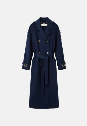 ELISABETTA FRANCHI Cappotto lungo  blu da donna con cintura in vita e bottoni dorati a doppio petto CP02D66E2 H88 ELISABETTA FRANCHI 