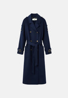 ELISABETTA FRANCHI Cappotto lungo  blu da donna con cintura in vita e bottoni dorati a doppio petto CP02D66E2 H88 ELISABETTA FRANCHI 