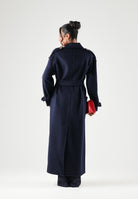 ELISABETTA FRANCHI Cappotto lungo  blu da donna con cintura in vita e bottoni dorati a doppio petto CP02D66E2 H88 ELISABETTA FRANCHI 