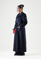 ELISABETTA FRANCHI Cappotto lungo  blu da donna con cintura in vita e bottoni dorati a doppio petto CP02D66E2 H88 ELISABETTA FRANCHI 