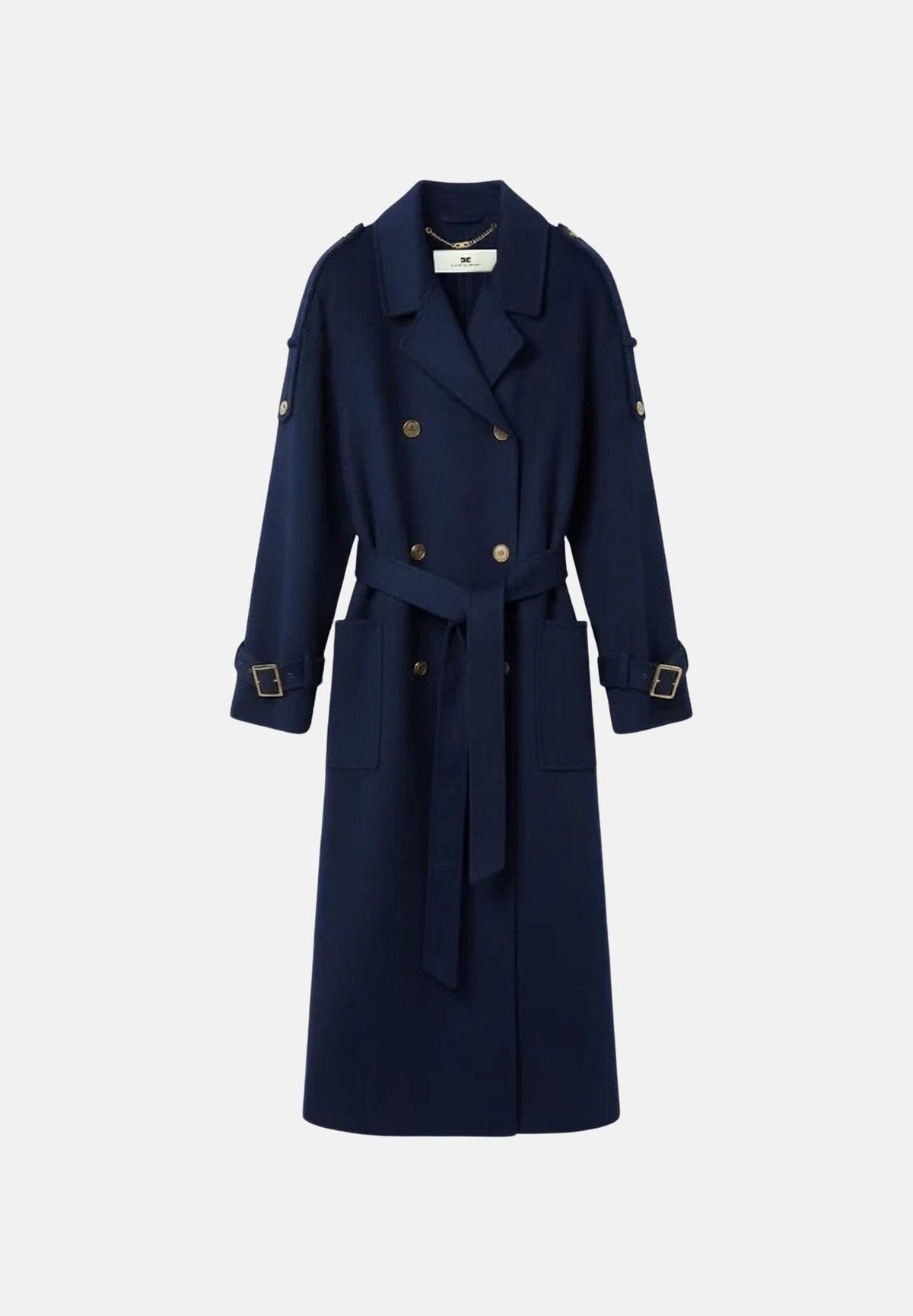 ELISABETTA FRANCHI Cappotto lungo  blu da donna con cintura in vita e bottoni dorati a doppio petto CP02D66E2 H88 ELISABETTA FRANCHI 