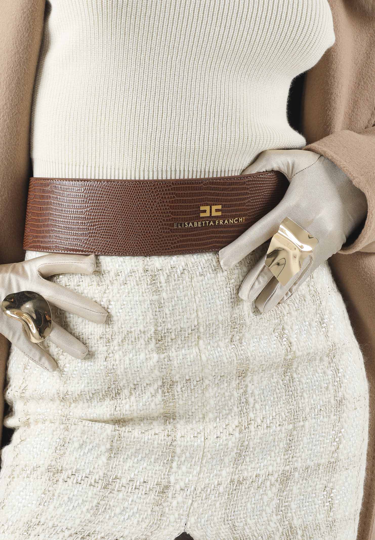 ELISABETTA FRANCHI Cintura alta in pelle sigaro-marrone da donna con lavorazione testurizzata e dettaglio logo CT29S66E2 FK3 ELISABETTA FRANCHI 