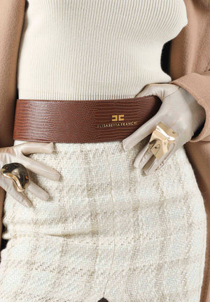 ELISABETTA FRANCHI Cintura alta in pelle sigaro-marrone da donna con lavorazione testurizzata e dettaglio logo CT29S66E2 FK3 ELISABETTA FRANCHI 