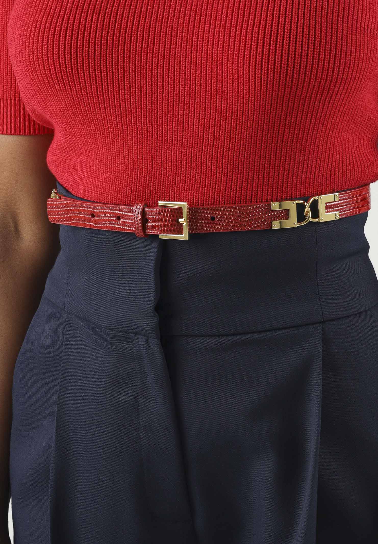 ELISABETTA FRANCHI Cintura LEATHER BELT colore Red Passion, rosso, da donna con stampa effetto lucertola. CT54S66E2 CG5 ELISABETTA FRANCHI 