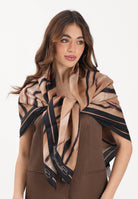 ELISABETTA FRANCHI Foulard beige e marrone da donna con stampa tigre FO26L62E2 470 ELISABETTA FRANCHI 