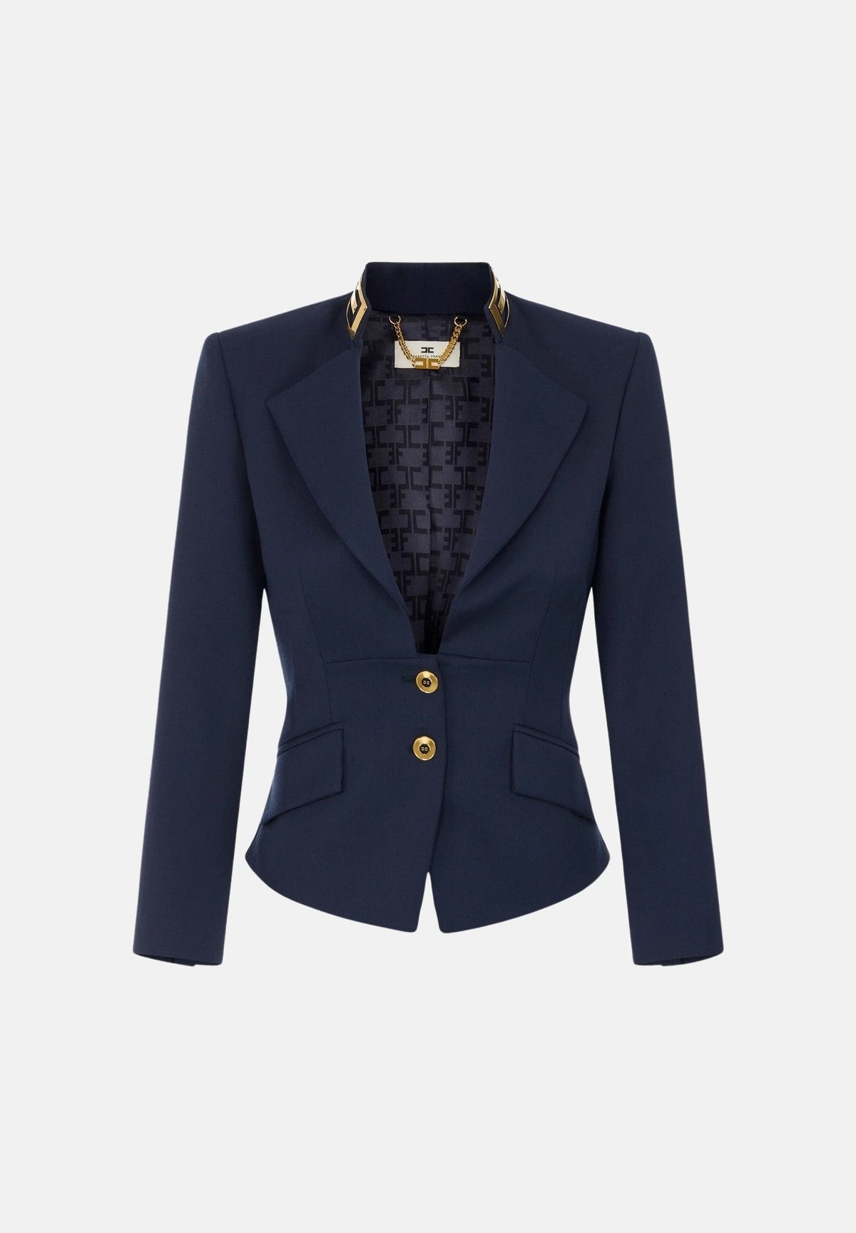 ELISABETTA FRANCHI Giacca in GAMBARDINA navy blu da donna con placca dorata. GI24966E2 B75 ELISABETTA FRANCHI 
