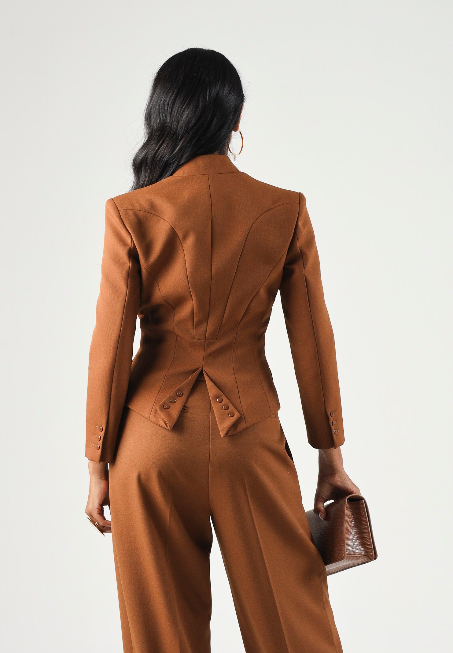 ELISABETTA FRANCHI Giacca in GABARDINA sigaro-marrone con collo gioiello da donna GI24966E2 FK3 ELISABETTA FRANCHI 