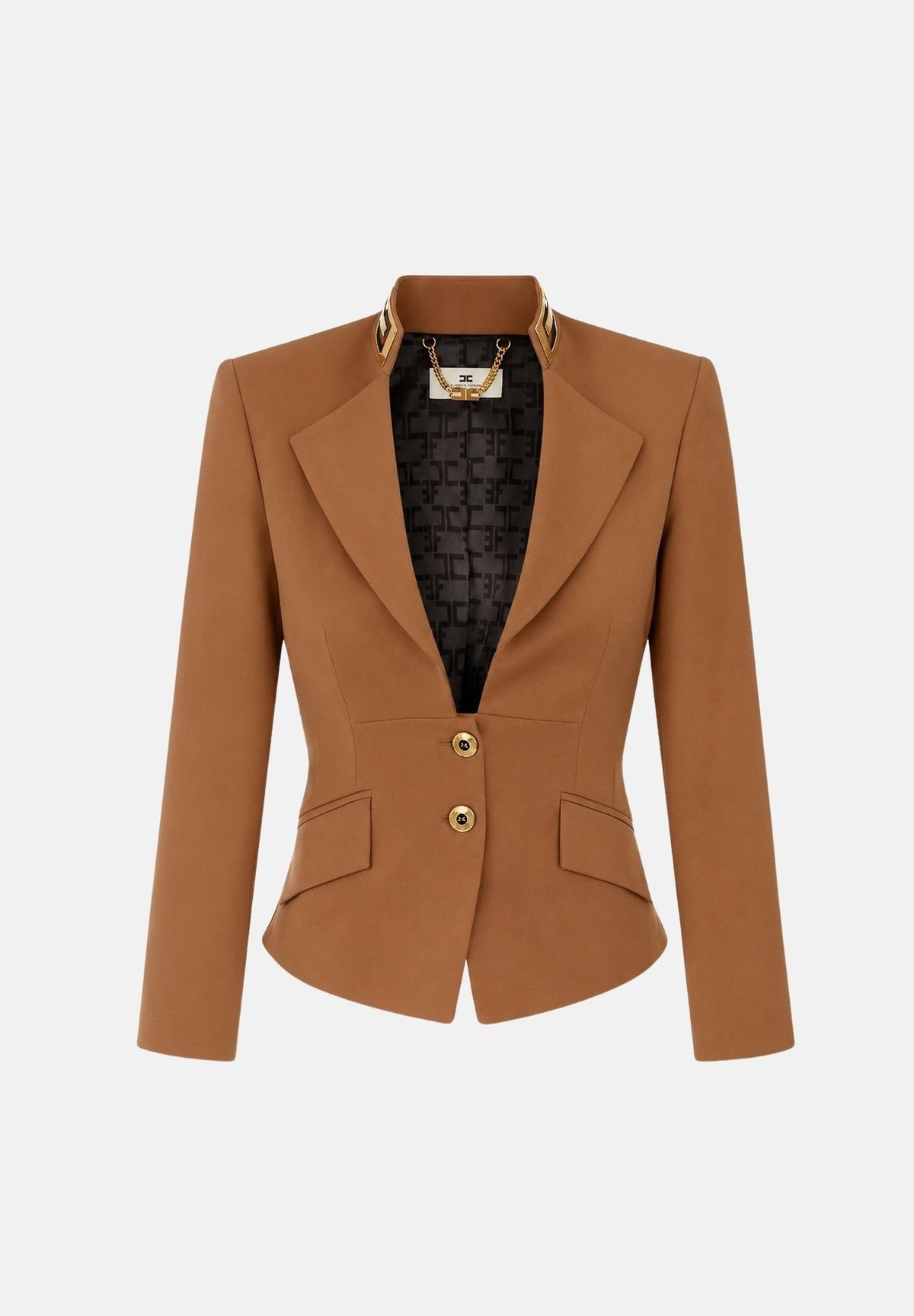 ELISABETTA FRANCHI Giacca in GABARDINA sigaro-marrone con collo gioiello da donna GI24966E2 FK3 ELISABETTA FRANCHI 