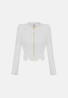 ELISABETTA FRANCHI Giacca avorio per donna con scollo a V, zip frontale dorata e design strutturato con spalline. GI25167E2 360 ELISABETTA FRANCHI 