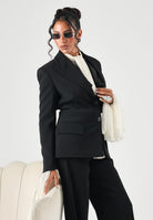ELISABETTA FRANCHI Giacca IN CRÊPE monopetto nero da donna con dettaglio criss-cross sul retro GI27366E2 110 ELISABETTA FRANCHI 