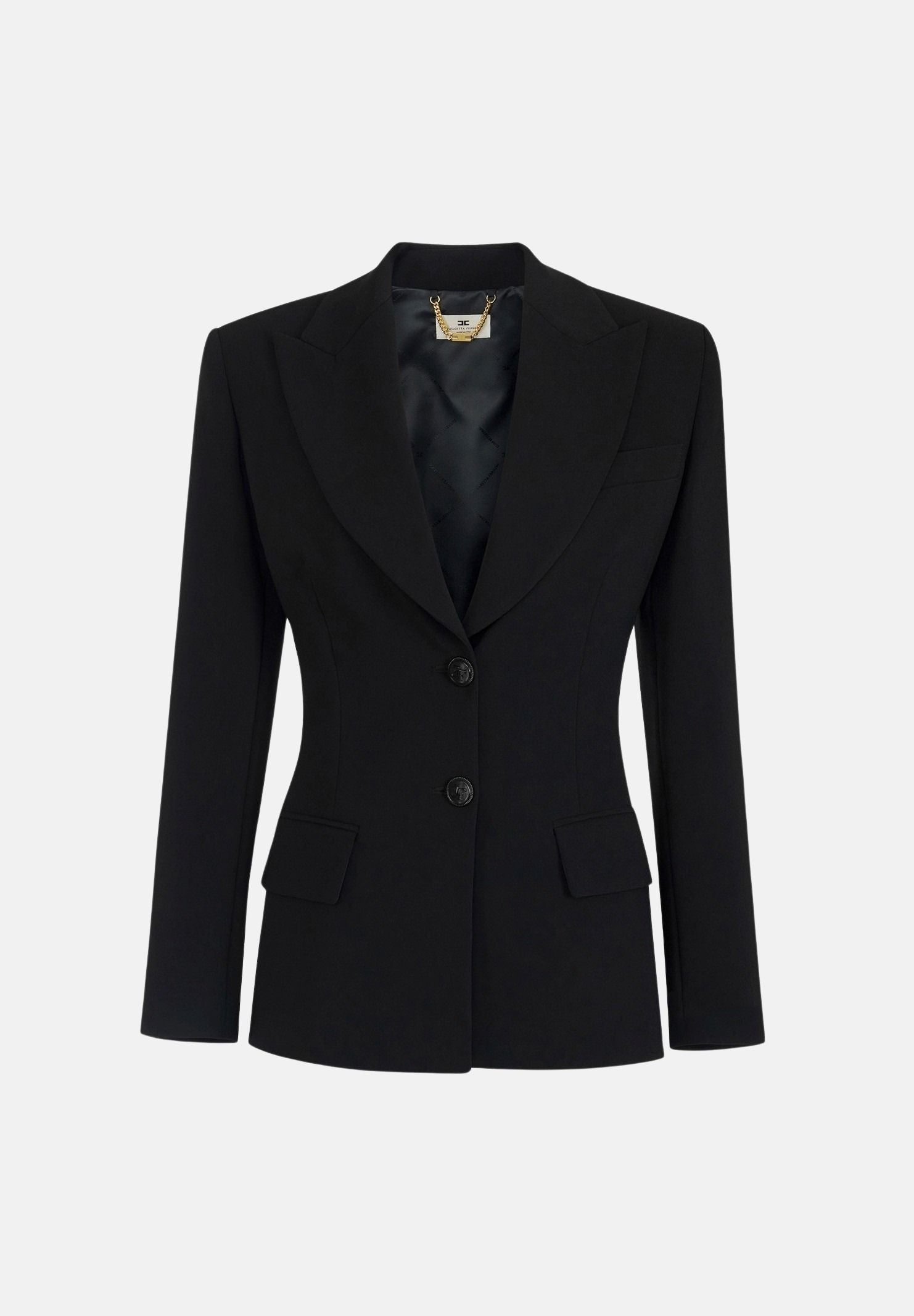 ELISABETTA FRANCHI Giacca IN CRÊPE monopetto nero da donna con dettaglio criss-cross sul retro GI27366E2 110 ELISABETTA FRANCHI 