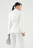 ELISABETTA FRANCHI Giacca avorio-bianca da donna con retro corsetto a lacci incrociati. GI27366E2 360 ELISABETTA FRANCHI 