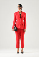 ELISABETTA FRANCHI Giacca IN CRÊPE monopetto red passion rosso da donna con dettaglio criss-cross sul retro.<BR/> GI27366E2 CG5 ELISABETTA FRANCHI 