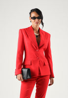 ELISABETTA FRANCHI Giacca IN CRÊPE monopetto red passion rosso da donna con dettaglio criss-cross sul retro.<BR/> GI27366E2 CG5 ELISABETTA FRANCHI 