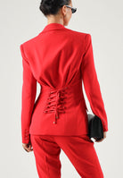 ELISABETTA FRANCHI Giacca IN CRÊPE monopetto red passion rosso da donna con dettaglio criss-cross sul retro.<BR/> GI27366E2 CG5 ELISABETTA FRANCHI 