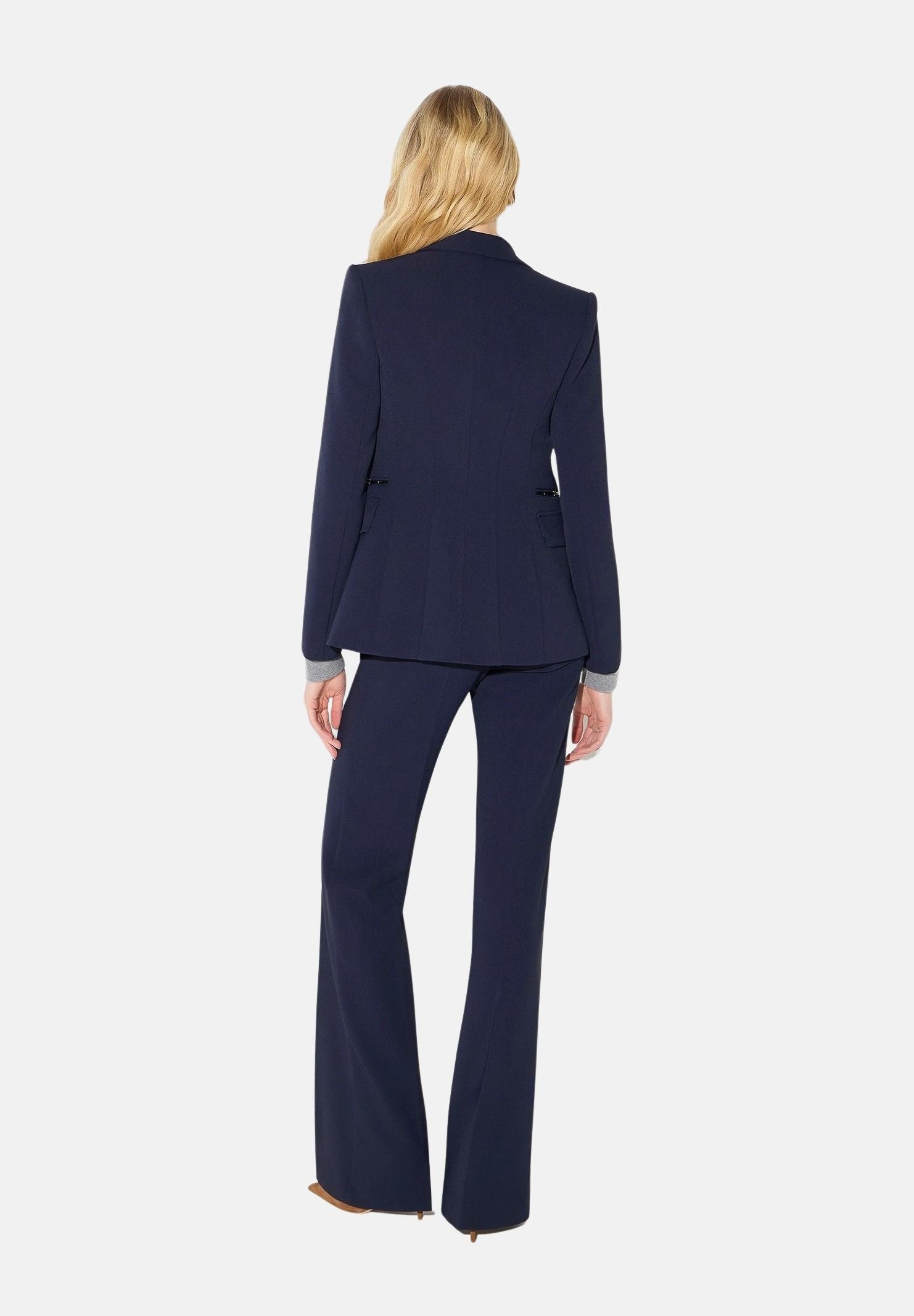 ELISABETTA FRANCHI Giacca IN CRÊPE STRETCH blu-notte da donna con morsetti logo<BR/> GI27466E2 H88 ELISABETTA FRANCHI 