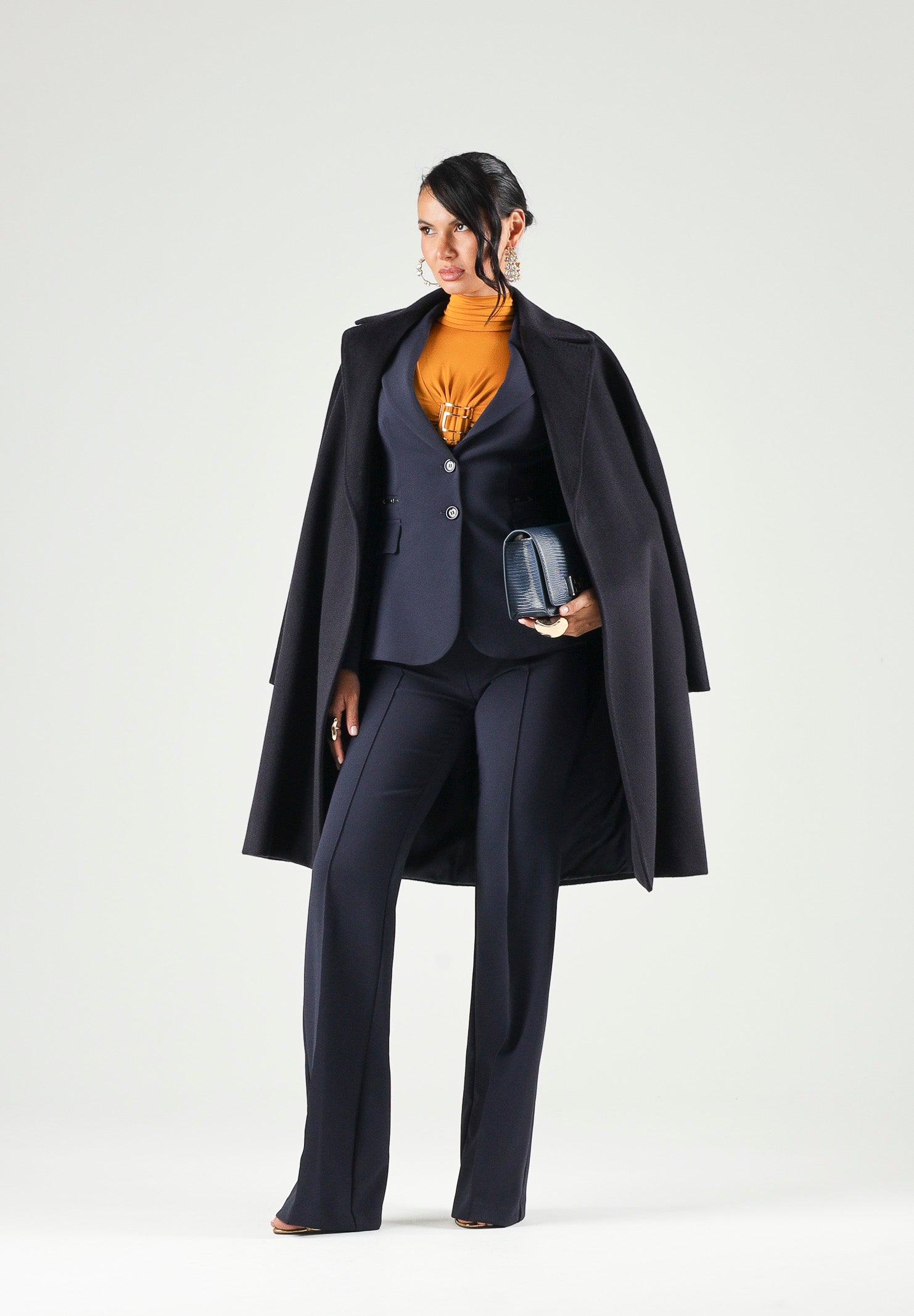 ELISABETTA FRANCHI Giacca IN CRÊPE STRETCH blu-notte da donna con morsetti logo<BR/> GI27466E2 H88 ELISABETTA FRANCHI 