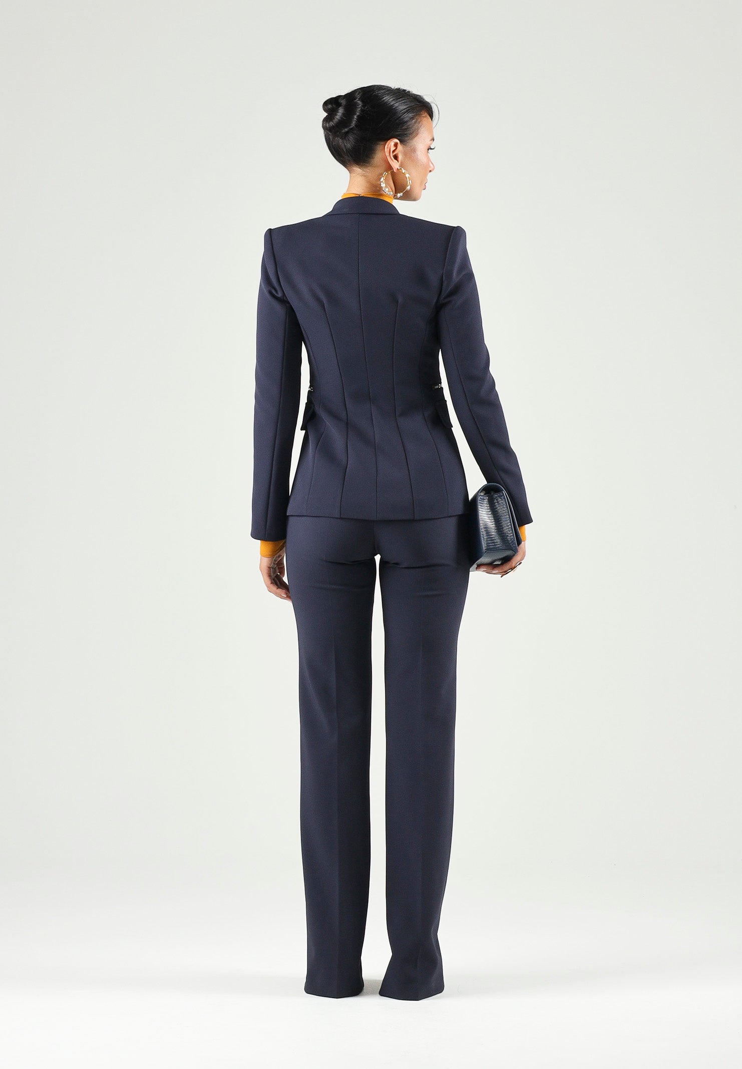 ELISABETTA FRANCHI Giacca IN CRÊPE STRETCH blu-notte da donna con morsetti logo<BR/> GI27466E2 H88 ELISABETTA FRANCHI 