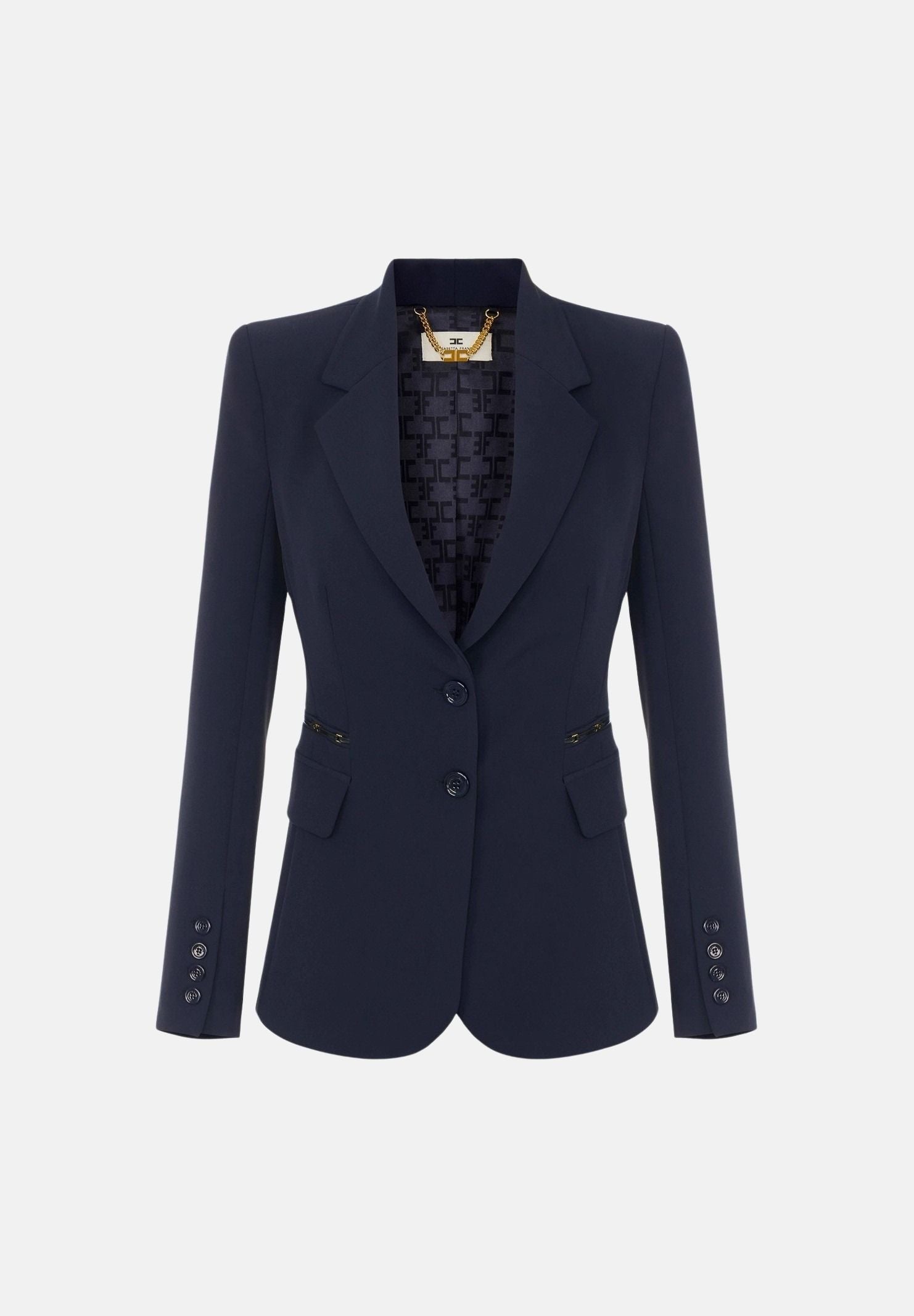 ELISABETTA FRANCHI Giacca IN CRÊPE STRETCH blu-notte da donna con morsetti logo<BR/> GI27466E2 H88 ELISABETTA FRANCHI 