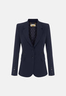 ELISABETTA FRANCHI Giacca IN CRÊPE STRETCH blu-notte da donna con morsetti logo<BR/> GI27466E2 H88 ELISABETTA FRANCHI 