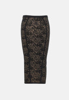 ELISABETTA FRANCHI Gonna TRICOT MOTIVO JACQUARD nera da donna con fantasia effetto pizzo a contrasto. GK12Q66E2 FR9 ELISABETTA FRANCHI 