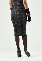 ELISABETTA FRANCHI Gonna TRICOT MOTIVO JACQUARD nera da donna con fantasia effetto pizzo a contrasto. GK12Q66E2 FR9 ELISABETTA FRANCHI 