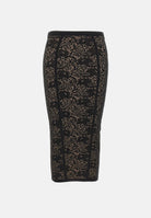 ELISABETTA FRANCHI Gonna TRICOT MOTIVO JACQUARD nera da donna con fantasia effetto pizzo a contrasto. GK12Q66E2 FR9 ELISABETTA FRANCHI 