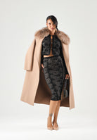 ELISABETTA FRANCHI Gonna TRICOT MOTIVO JACQUARD nera da donna con fantasia effetto pizzo a contrasto. GK12Q66E2 FR9 ELISABETTA FRANCHI 