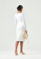 ELISABETTA FRANCHI Gonna midi avorio-bianco da donna con maxi zip frontale dorata.<BR/> GK28B66E2 360 ELISABETTA FRANCHI 