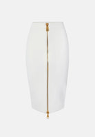 ELISABETTA FRANCHI Gonna midi avorio-bianco da donna con maxi zip frontale dorata.<BR/> GK28B66E2 360 ELISABETTA FRANCHI 