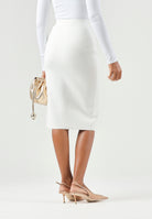 ELISABETTA FRANCHI Gonna midi avorio-bianco da donna con maxi zip frontale dorata.<BR/> GK28B66E2 360 ELISABETTA FRANCHI 